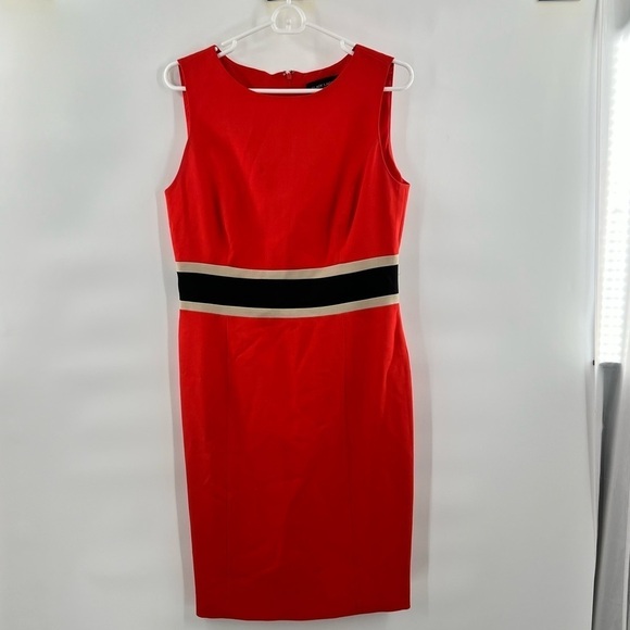 Evan Picone black label orange dress sleeveless black waist size 6 - Picture 1 of 7